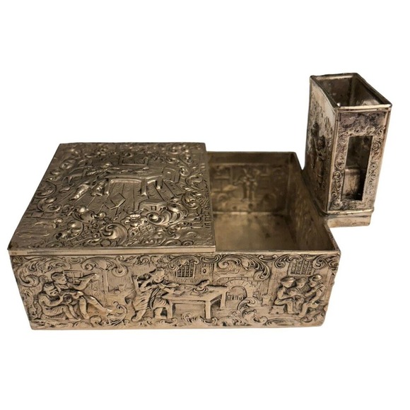 BARBOUR SP Cigarette Box Villagers Folk Dancers Repossess Hallmarked 3275 Rare - Picture 1 of 12